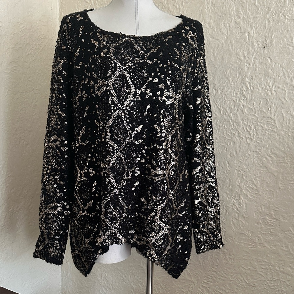 Alberto Makali Black Metallic Gold Black Crystal Sweater NWT Large